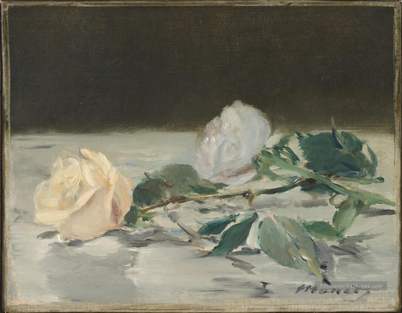 Deux roses sur une nappe fleur impressionnisme Édouard Manet Peintures à l'huile